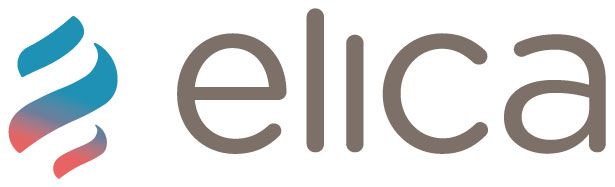 Das Logo von elica mit stilisiertem, blau-rot verlaufendem Symbol links und dem Schriftzug „elica“ rechts.